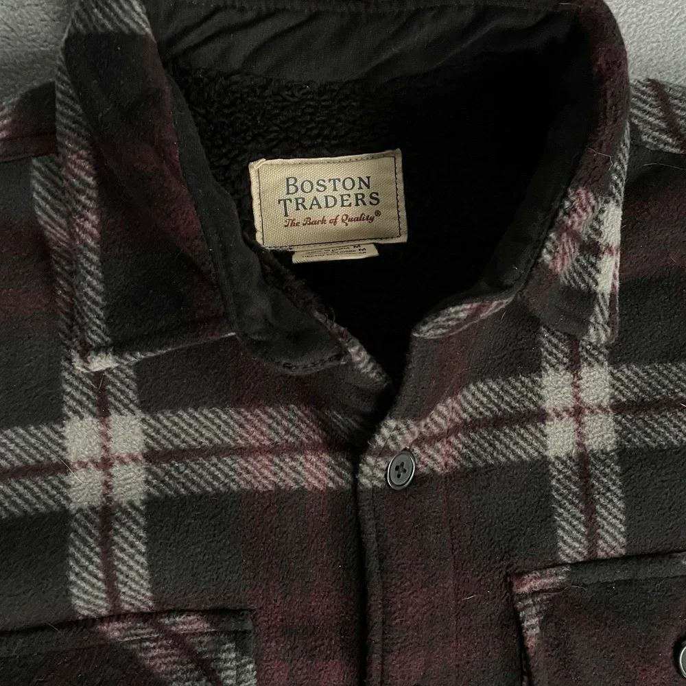 Boston Traders‎ Fleece/Sherpa Lined Flannel Maroon Plaid Med Mens
